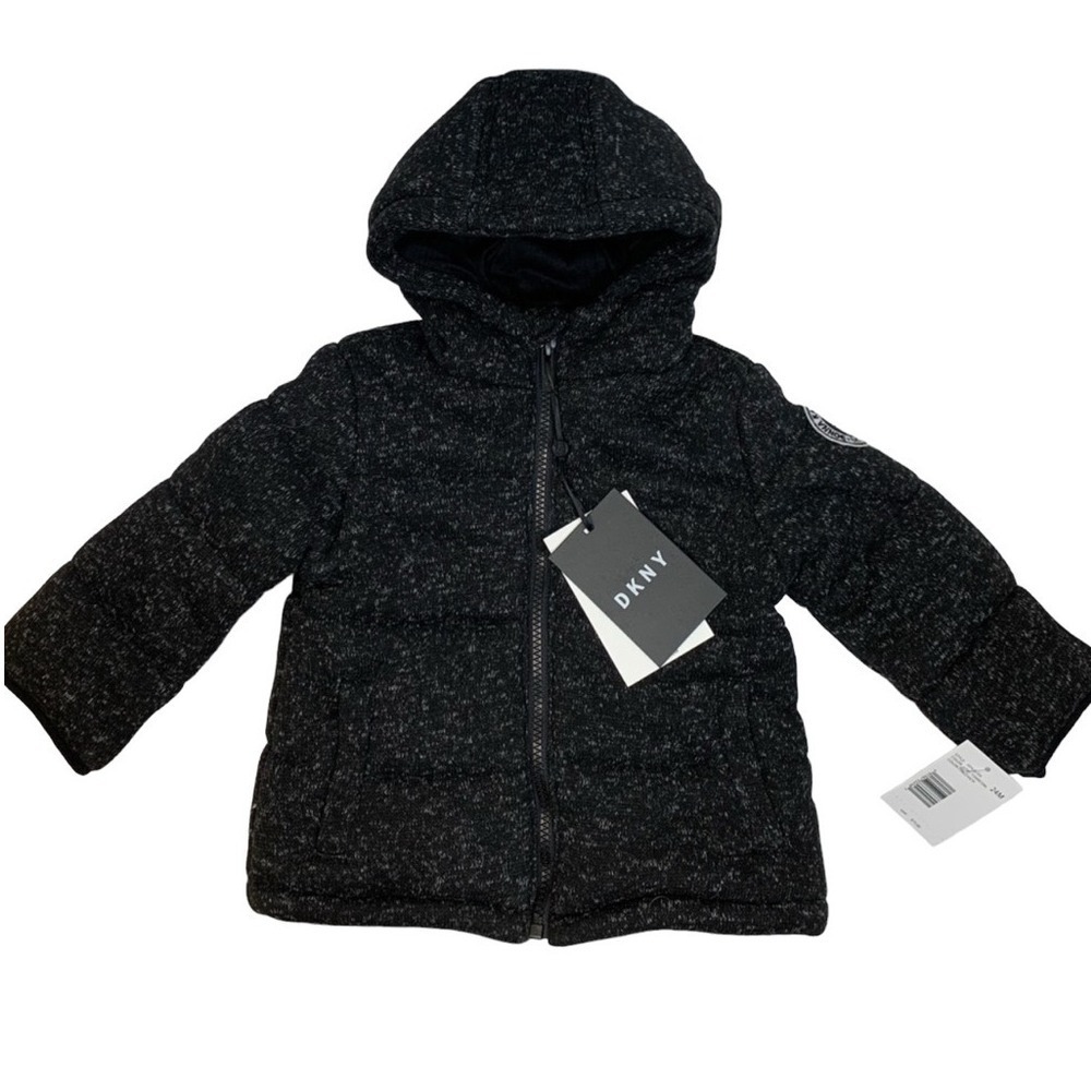 DKNY‎ Kids Charcoal Heathered Puffer Hooded Jacket 24M NWT MSRP $75
